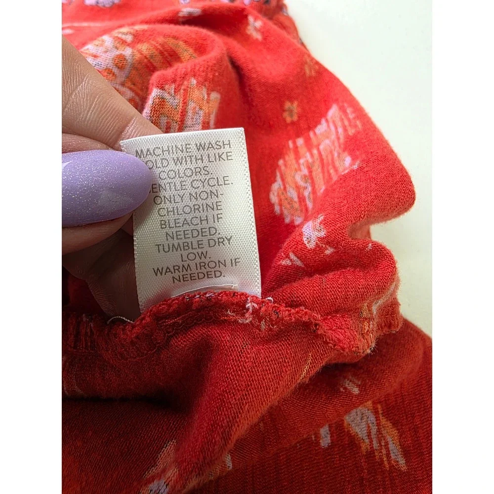 J. Jill Red Floral Henley Tank Cotton Tencel Modal Slub Knit Sleeveless Small - Picture 7 of 7